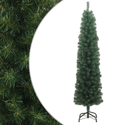vidaXL Slim Artificial Christmas Tree with Stand Green 7 ft PVC
