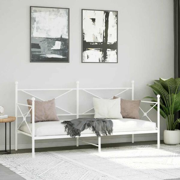 vidaXL Daybed With Trundle White Steel Single Daybed With Trundle
