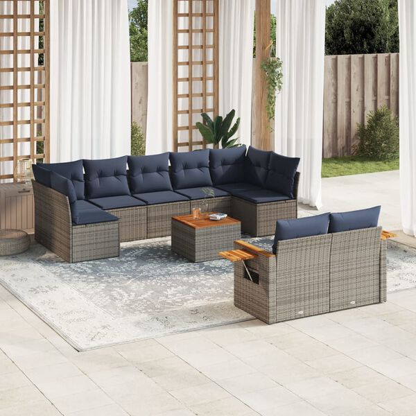 vidaXL 10 Piece Patio Sofa Set with Cushions Grey Poly Rattan (US only)