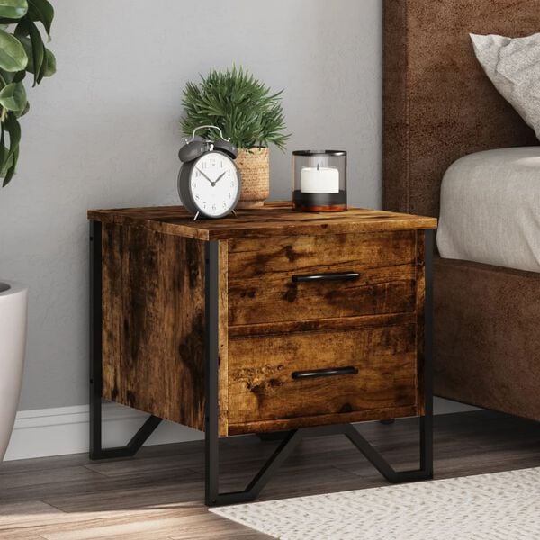 vidaXL Bedside Cabinet Set of 2 Smoked Oak Engineered wood, Metal