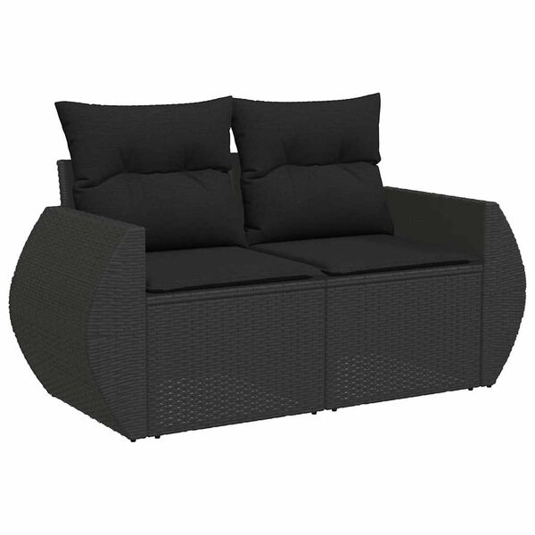 vidaXL Garden Sofa Set Black PE rattan, powder-coated steel, tempered glass