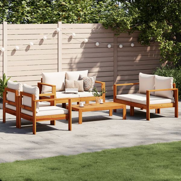 vidaXL Garden Sofa Set Cream white Solid acacia wood Medium Modular
