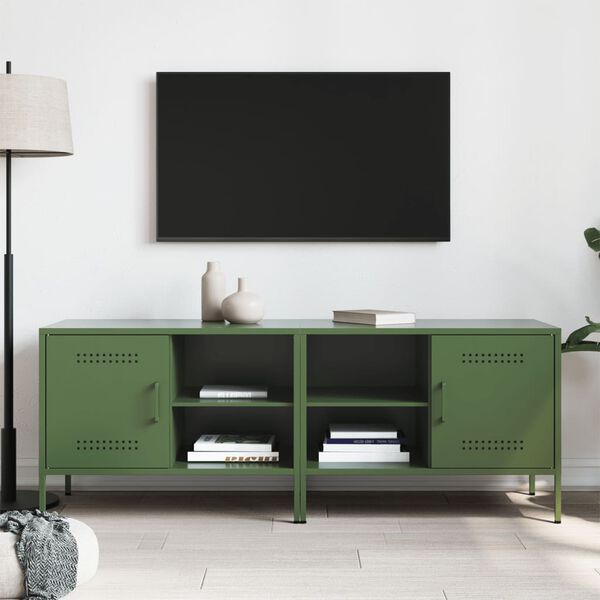 vidaXL TV Cabinet Set of 2 Olive Green Steel Medium TV Cabinet