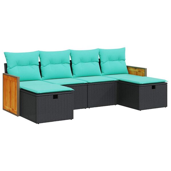 vidaXL Garden Sofa Set Black, Blue PE Poly Rattan, Powder-Coated Steel
