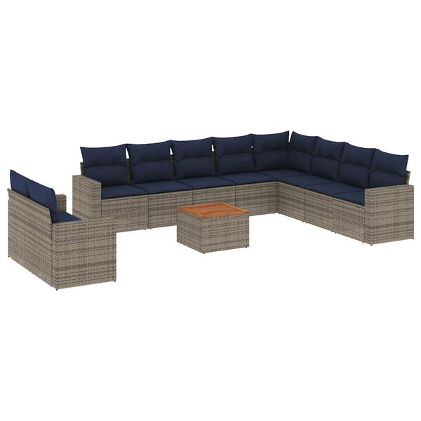 vidaXL 11 Piece Patio Sofa Set with Cushions Gray Poly Rattan