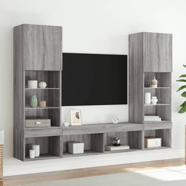 vidaXL 5 Piece TV Wall Units with LED Gray Sonoma Engineered Wood