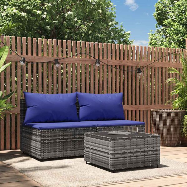 vidaXL Patio Lounge Set Gray PE rattan Standard Adjustable Feet