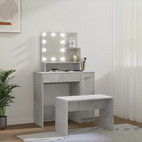 vidaXL Dressing Table Set With LED Concrete grey Engineered wood Medium