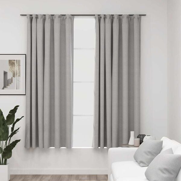 vidaXL Linen-Look Blackout Curtains with Hooks 2 pcs Grey 55.1x68.9"