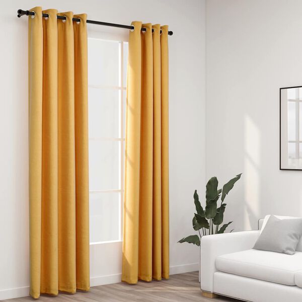 vidaXL Linen-Look Blackout Curtains with Grommets 2pcs Yellow 140x88.6 "