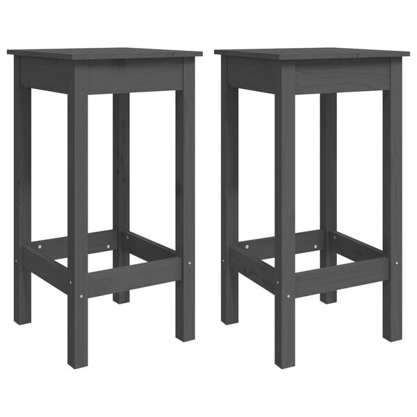 vidaXL Bar Chair Set of 2 Grey Solid pine wood Standard Durable