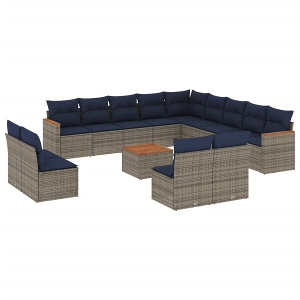 vidaXL 14 Piece Garden Sofa Set with Cushions Grey Poly Rattan