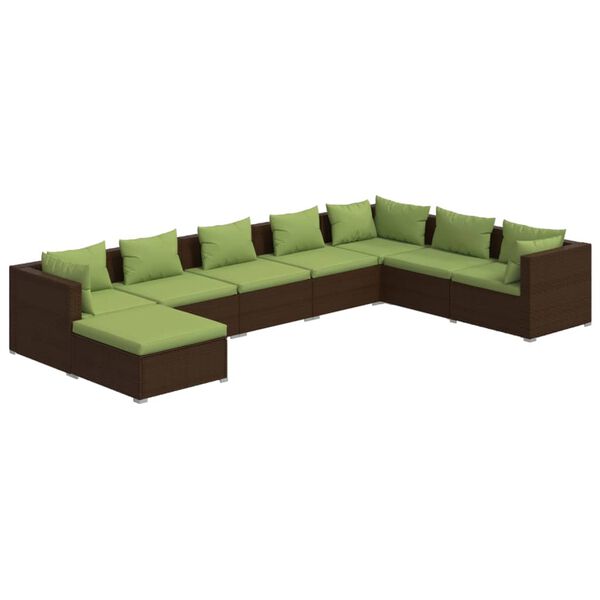 vidaXL 8 Piece Patio Lounge Set with Cushions Poly Rattan Brown