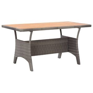 vidaXL Garden Table Grey Solid Acacia Wood, PE Rattan, Powder-Coated Steel