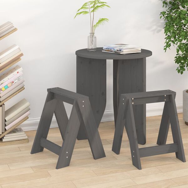 vidaXL Stool Set of 2 Gray Solid pine wood Compact Durable Stool