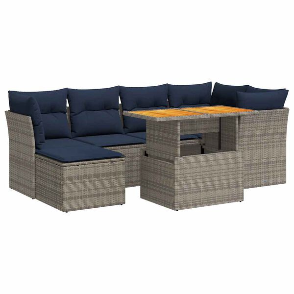 vidaXL 7 Piece Patio Sofa Set with Cushions Gray Poly Rattan