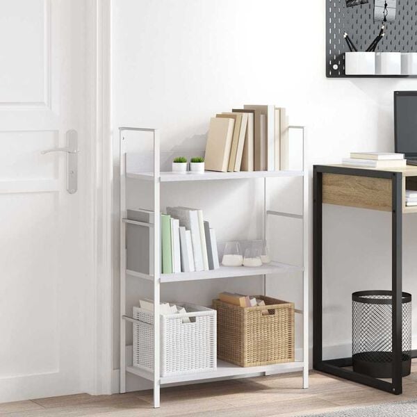 vidaXL Shelf Cabinet White Engineered wood, steel Medium Bookshelf
