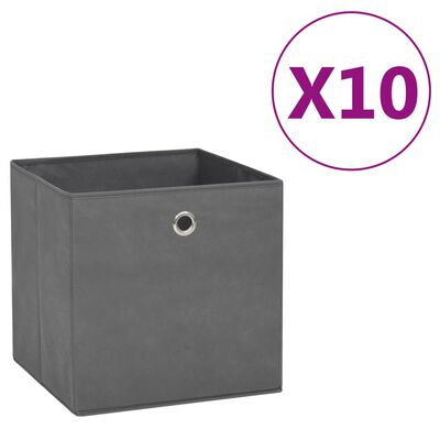 vidaXL Storage Boxes 10 pcs Non-woven Fabric 11"x11"x11" Gray