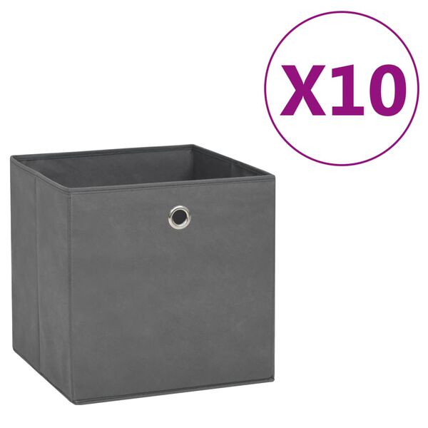 vidaXL Storage Box Set of 10 Gray Non-woven Fabric Collapsible