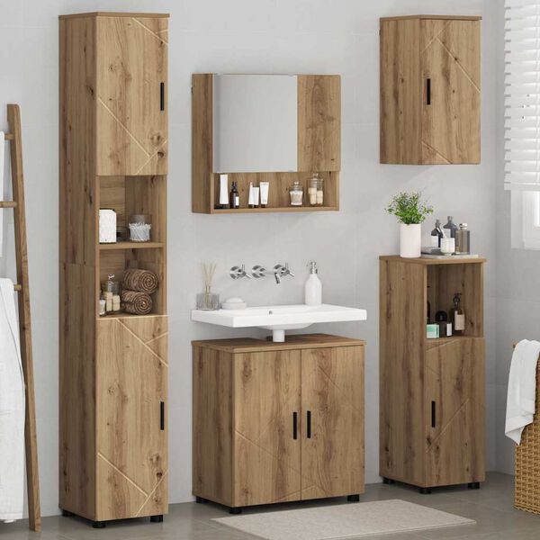 vidaXL Bathroom Furniture Set Wall-mounted with Door 5 pcs Artisan Oak