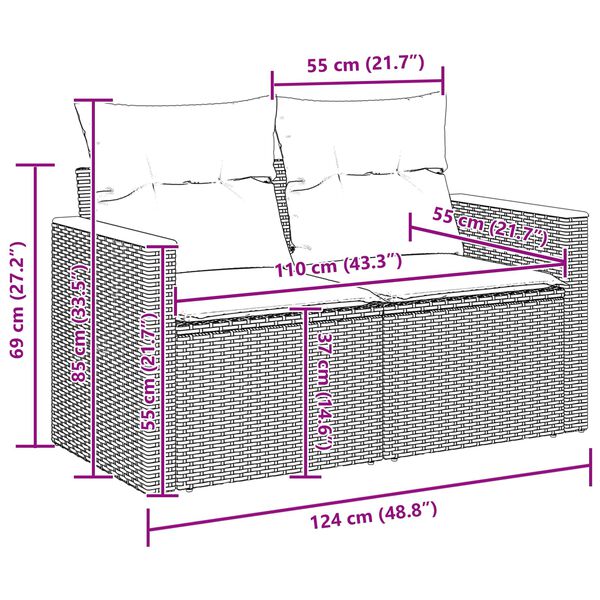 vidaXL Garden Sofa Set with Cushion with Storage Black Poly rattan
