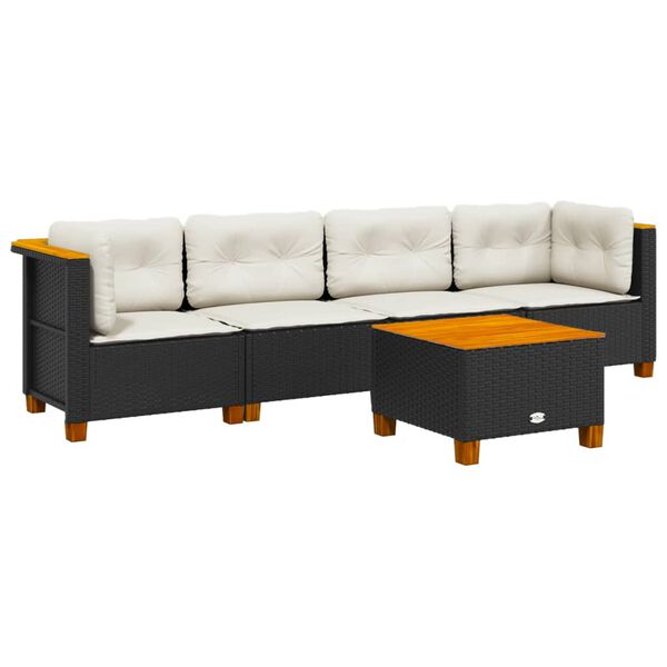 vidaXL Garden Sofa Set Black PE Rattan, Acacia wood, Powder-coated steel