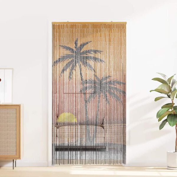 vidaXL Insect Door Curtain Palm Tree Print 35.4"x86.6" Bamboo