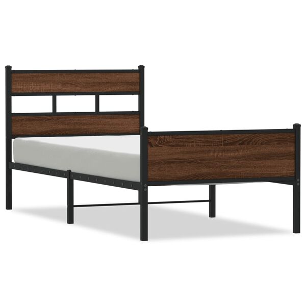 vidaXL Bed Frame Brown Oak Steel, Engineered Wood Twin Bed Frame