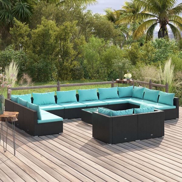 vidaXL Garden Lounge Set Black PE rattan Large Modular