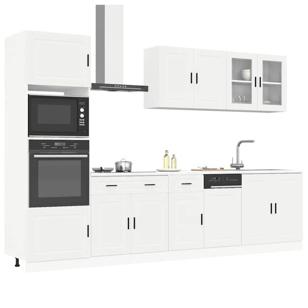 vidaXL Kitchen Cabinet Set White Engineered wood and glass Large