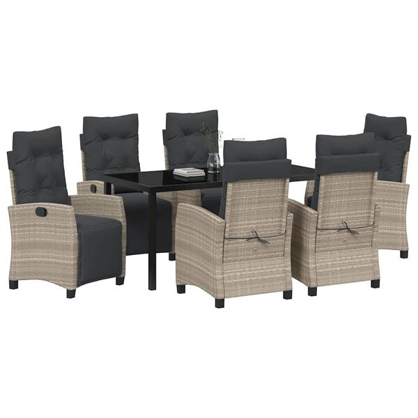 vidaXL Garden Dining Set with Cushion 7 pcs Light Grey Poly Rattan