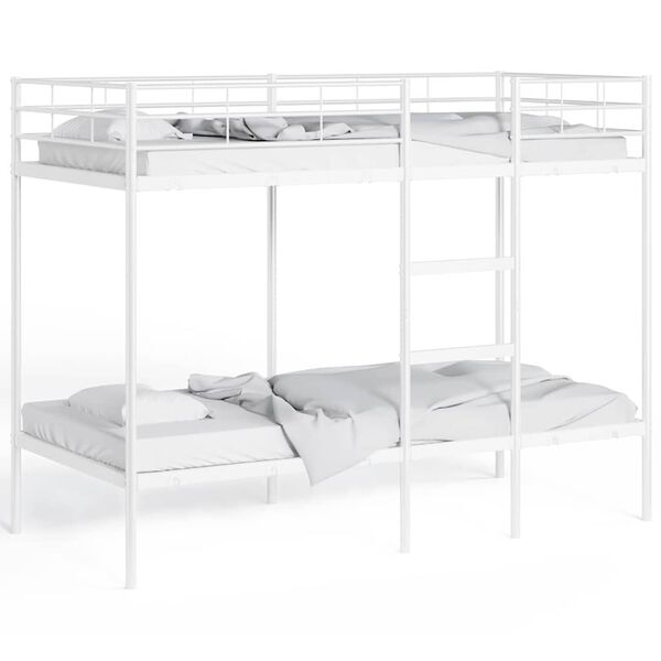 vidaXL Bunk Bed White Steel, mesh fabric Twin Bunk Bed Rectangular