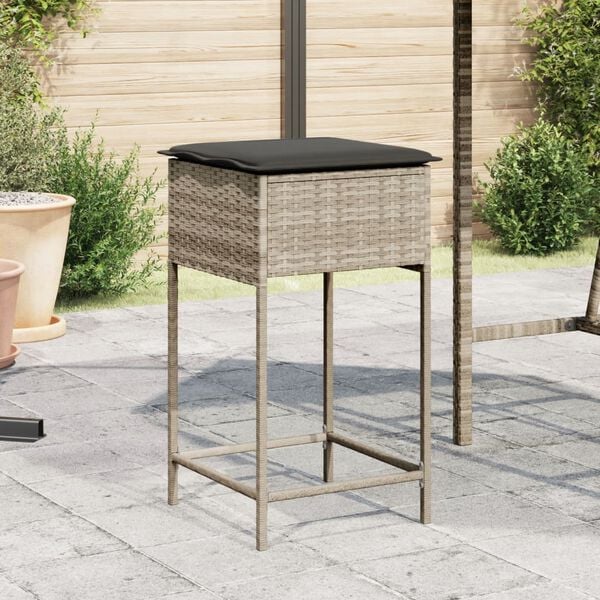 vidaXL Garden Bar Stool Light Grey PE Rattan Standard Removable Covers