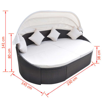 vidaXL Patio Lounge Bed with Canopy Poly Rattan Brown