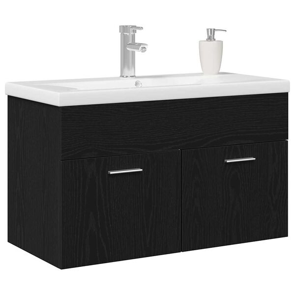 vidaXL Bathroom Cabinet with Drawer Black Oak 31.50 x 15.16 x 18.11 in