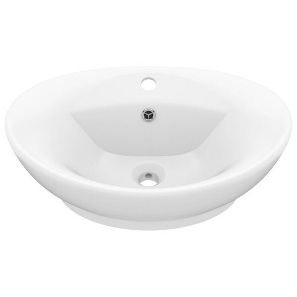 vidaXL Luxury Basin Overflow Oval Matt White 23.0x15.4" Ceramic