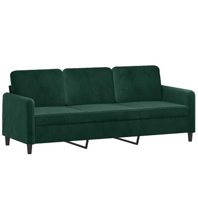 Full green sofa with three cushions and metal support legs.