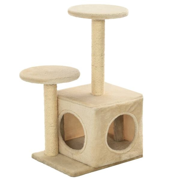 vidaXL Cat Tree Beige Engineered wood, plush fabric, sisal rope Small
