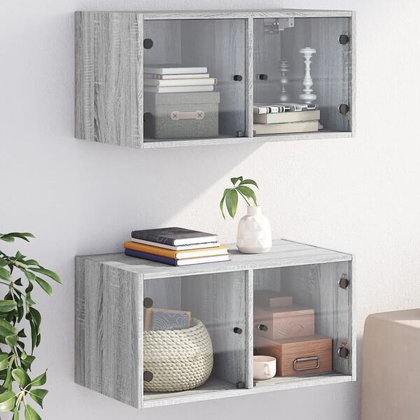 vidaXL Wall Cabinet Set of 2 Gray Sonoma Engineered wood, glass Medium