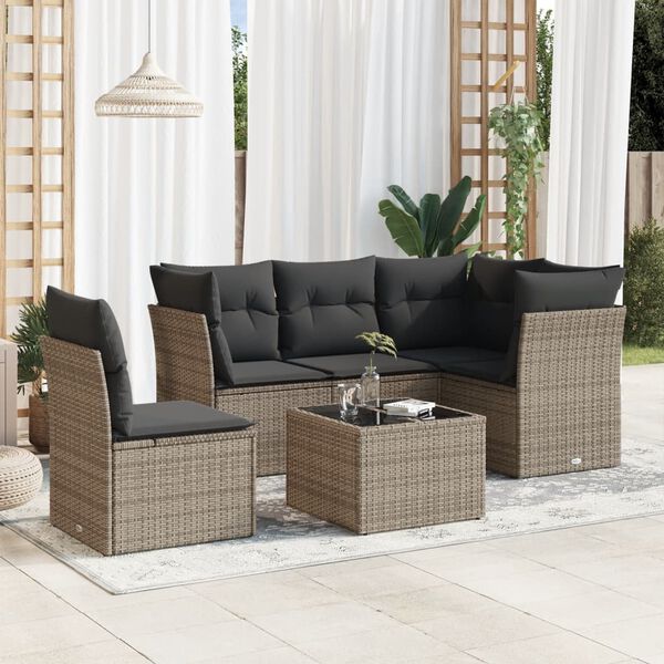 vidaXL Garden Sofa Set Grey PE rattan, Powder-coated steel, Tempered glass
