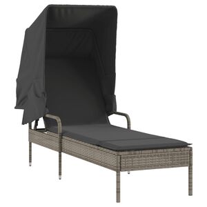 vidaXL Sun Lounger Grey PE Rattan, Powder-Coated Steel 78.7 in long