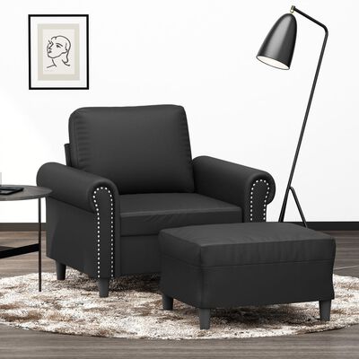vidaXL Sofa Chair with Footstool Black 23.6" Faux Leather