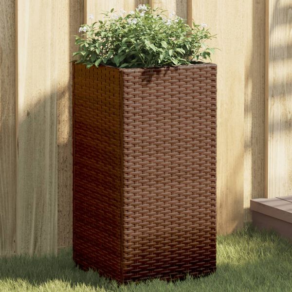 vidaXL Garden Planter Set of 2 Brown Powder-coated steel, PE rattan