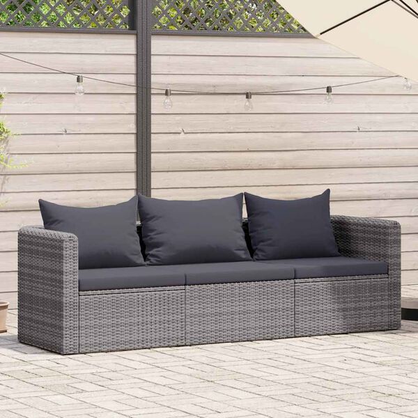 vidaXL Garden Sofa Set Set of 3 Grey Poly Rattan 3 piece set