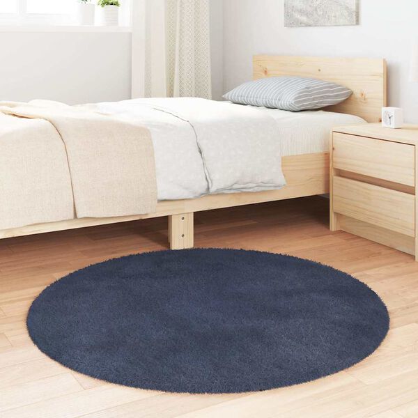 vidaXL Shaggy Rug Navy Polyester 39.4 in x 39.4 in, Round Non-slip