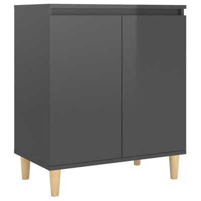 vidaXL Sideboard&Solid Wood Legs High Gloss Gray 23.6"x13.8"x27.6" Engineered Wood