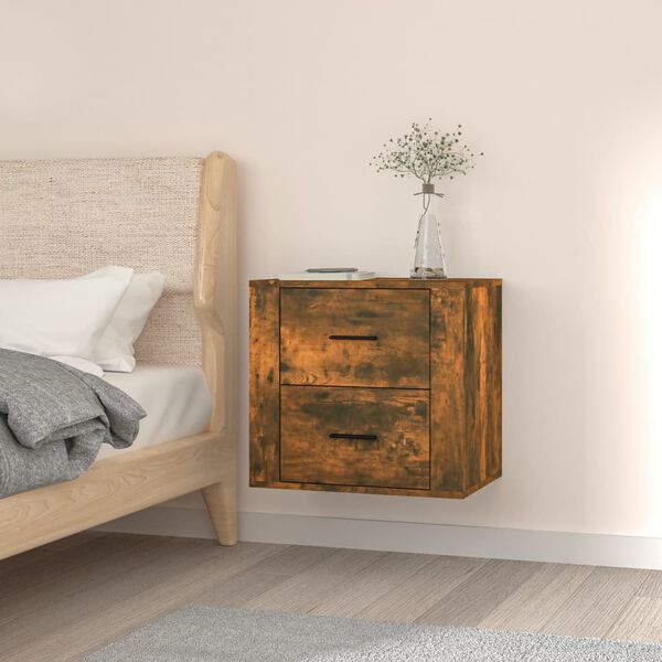 vidaXL Wall-mounted Bedside Cabinet Smoked oak Engineered wood Small