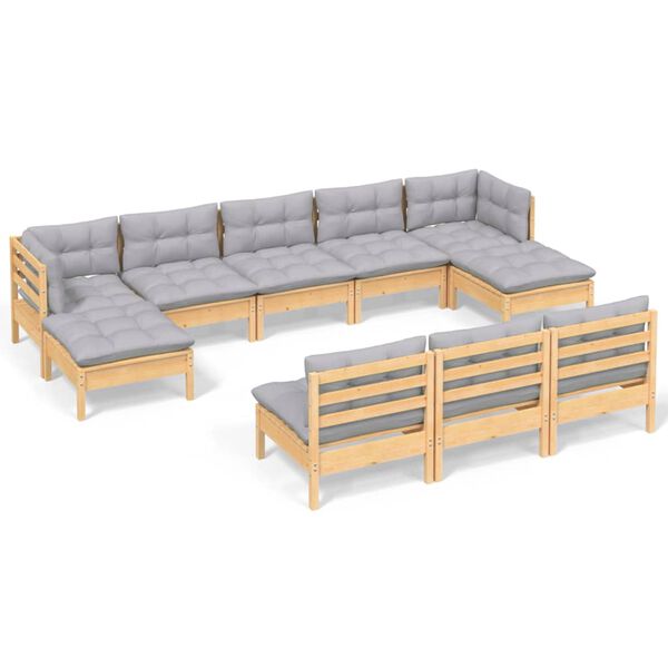 vidaXL Garden Lounge Set Grey Solid pinewood, fabric (100% polyester)