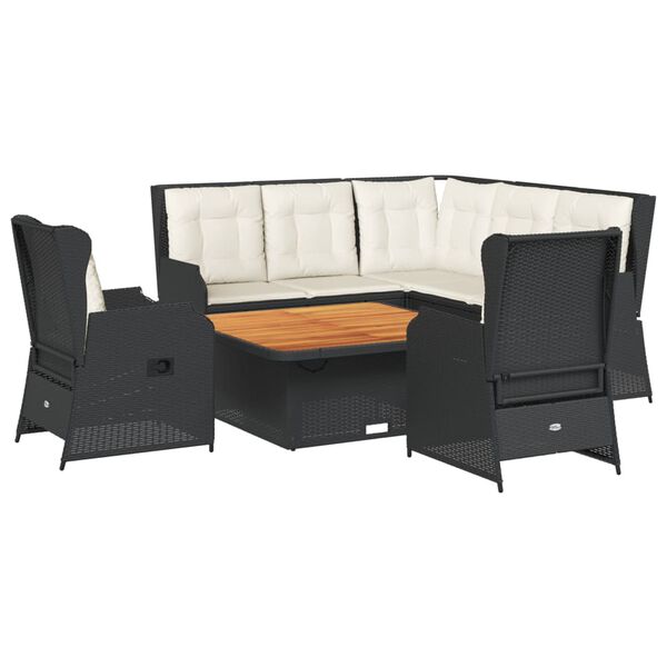 vidaXL Patio Lounge Set Black, Cream White PE Rattan 6 Piece