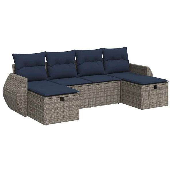vidaXL 6 Piece Patio Sofa Set with Cushions Gray Poly Rattan